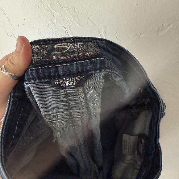 Silver Jeans Suki Super Skinny Jeans Womens 27x33 Dark Wash Stretch Embroidered - Picture 10 of 11